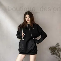 Moletom com capuz feminino designer clássico triângulo etiqueta curta e longa abertura de zíper de nylon design primavera casual solto vestido de moletom com capuz 5k99