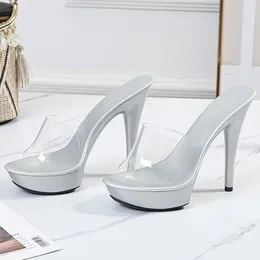 Pantofole MAIERNISI donna sexy moda estiva sandali con tacco alto scarpe a spillo in cristallo trasparente 13 cm gelatina
