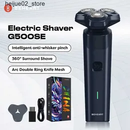 Barbeadores elétricos BEHEART G500SE Mens Electric Rotating Razor 3D Lâmina flutuante lavável C-type USB Charging Razor Q240318