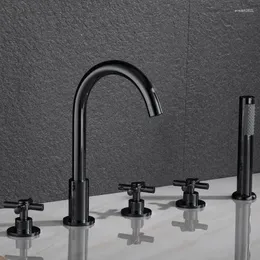 Badezimmer Waschbecken Wasserhähne Messing Mixer Split Typ 5 Stück Badewanne Wasserhahn Set Kalt und Wasser Fünf-Loch Drei-Wege-Dusche