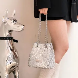 Umhängetaschen Xiuya Mode Umhängetasche für Frauen Einfarbige Pailletten Lässige einfache Kette Elegante literarische Designer-Handtasche