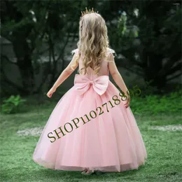 Vestidos de menina simples tule inchado apliques sem mangas com laço flor para casamento primeira festa de aniversário eucarística da criança