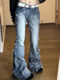 Женские джинсы, осенняя уличная одежда, винтажные джинсовые брюки, женские свободные расклешенные брюки в американском стиле, корейские дизайнерские прямые повседневные брюки 2024