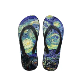 Tofflor lady sommarstrand flip flops kvinnor tofflor sandaler målar 3d konsttryck dam lägenheter skor van gogh artist dropshipping