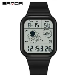 Sanda New 6052 Single Electronic Square Square Spaceman Men's and Women's Youth Watch Watch Fashion Trend