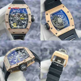 RM Watch Collection Kristalluhr RM030 Original Diamant 18 Karat Roségold Material Hohles Zifferblatt Automatische mechanische Uhr Herren