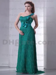 2015 Sexy A Line Party Dresses One Shoulder Lace Prom Dresses Handmade Flower Sweep Train BY0448892070