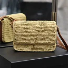 Yaz Straw Bag Seyahat Çantası Plaj Çantası Flep Çanta Lafit Çim Dokuma Çanta Çanta Lüks Omuz Cüzdan Tasarımcısı Üst Kalite Orijinal Deri Çanta