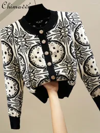 Maglieria da donna per l'industria pesante manuale con perline diamante monopetto maglione a maniche lunghe 2024 abiti primaverili moda retrò cardigan lavorato a maglia