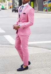 Ternos 2023 Men Terne mais recente casaco Design de calça de calça quente rosa quente fit skinny fatos casuais 2 peças (jaqueta+calça+gravata) Traje de novio para