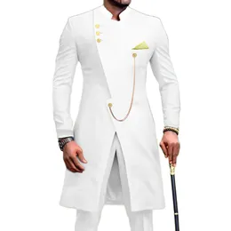 Przystojne cztery guziki Piromsmen Mandarin Lapel Groom Tuxedos Men Suits Wedding/Prom/Dinner Man Blazer (Kurtka+krawat+spodnie) T338