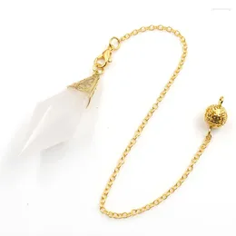 Colares pingentes FYSL Light Yellow Gold Color Hexagon Pyramid Clear Quartz Link Chain Black Agates Pendulum Jewelry