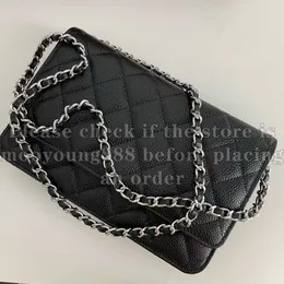 10A 12A Upgrade Mirror Quality Classic Wallet On Chain Bags Mini 19cm Flap Quilted Black Purse Women äkta läderkaviar Lambskin Handväskor Crossbody Shoulder Box