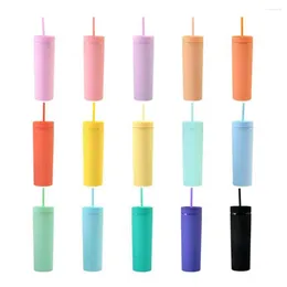 Tumblers 16oz Acrylic Skinny Tumbler Straws Cup With Lids Drinkware Fruit Juice Bottle Double Wall Plastic Cups Gift For Festival Party