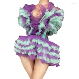 Scen Wear Fluffy GASE STELESELESS BODYSUIT Women Singer Dancer Performance Elastic Leotard Nightclub Bar Party Dance Costume