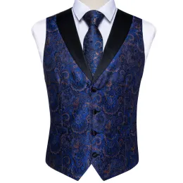 Vests Men's Vest Blue Silk Floral Suit Vest V Neck Tie Set For Wedding Party Brand Formal Dress Waistcoat Man Casual Sleeveless Jacket