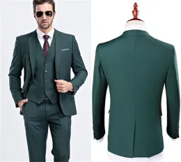 Garnitury Hunter Green Formal Men Suits for Groomsmen Custom Made Groom Tuxedos Evening Party Chull Pant Pant Wysoka jakość 3 sztuki