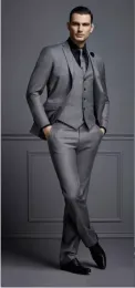 Suits Fashion Handsome Dark Gray Mens Suits Groom Blazer Wedding Suits For Best Men Slim Fit Groom Tuxedos For Man(Jacket+Vest+Pant)