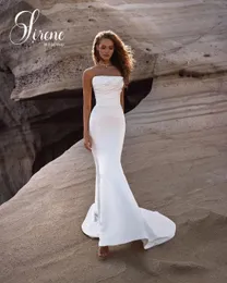 Praia sexy sereia vestido de casamento elegante macio cetim sem alças branco vestidos de noiva sem mangas rendas até sem costas até o chão yd