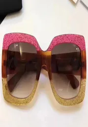 WholeLuxury Oversize glittered squareframe 0083S Sunglasses Brown Gradient Len Women Fashion Designer Sunglasses Brand New w4039076