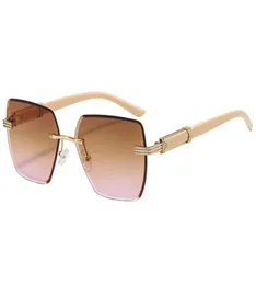 New Sunglasses Metal Micropaved Diamond Set Rimless womens Men Sunglasses Wood Sun glasses2412776