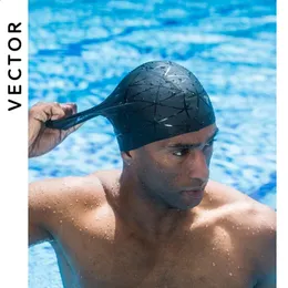 3D Swimming Caps Elastic Professional Silica Gel Waterproof Ear Protection Vuxna män Kvinnor Långt hårhat ​​täcker öronpool 240315