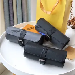 3 WATCH CASE BOX mens cover bag designer mulheres bolsa relógios acessórios de viagem enfeites de couro cores preto saco de higiene pessoal marrom flor carta couro em relevo