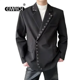 Men Rivet Eyelet Decoration Niche Streetwear Fashion Loose Casual Punk Suit Coat Blazers Women Male Stage Clothing Blazer Jacket 240307