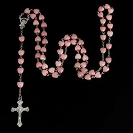 Collana con perle di preghiera rosa a cuore Vergine Maria Centro 9ig7