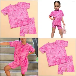 Conjuntos de roupas 1-8y crianças shorts de verão para meninas manga curta rosa tie dye tops camisa calças crianças menina roupas casuais entrega entrega dhhpi