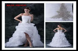 Moda linia białe seksowne sukienki ślubne bez ramiączek hi lo Court Train Pleted Inted Bridal Suknie Dhyz 019283372