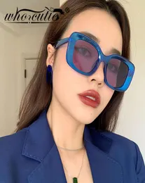 WHO CUTIE 2021 Vintage Blaue Quadratische Sonnenbrille Übergroße Frauen Männer Marke Design Dicken Rahmen Retro Sonnenbrille Shades Weibliche S2595881513