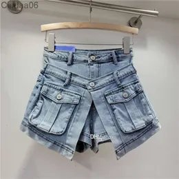 2024 Summer Fashion Denim Mini Kjol Shorts Women Dress Folding Mid midje Jeans last Korta kjolar Byxor klänningar för kvinna