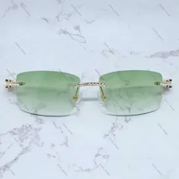 Lyxiga rhinestone cartirr glasögon diamant snitt för man fyrkantig trä buffel horn diamant carter is ut glas mode moens rimless buffs cart solglasögon 303