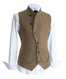 Vests Men's tall Vest Casual Slim Fit Wool /Tweed Waistcoat Business Herringbone suits Vest Groomsmen Coat For Wedding Party
