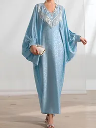 Etniska kläder Ramadan Marocko Party Muslim Dress Women Eid Abaya Tassel Bat Sleeve Caftan Dubai Kaftans Evening Long Dresses Vestidos 2024