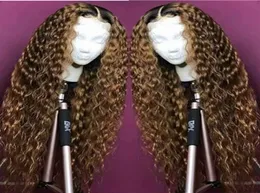 Capelli brasiliani Non Remy Ombre 1b 27 colori onda profonda parrucche piene del merletto dei capelli umani con i capelli del bambino parte centrale linea sottile naturale6694126