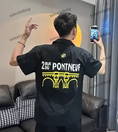 Xinxinbuy Homens Designer Tee Camiseta Ponte Paris Torre Bordado Manga Curta Mulheres Algodão Preto Branco Azul Cinza XS-2XL