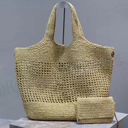 ICare maxi tkana torba na zakupy 10a Tote Designer Tote Słomka plażowa Kobiet Summer Mesh pusta torba z wakacyjna torby na ramię duże pojemność