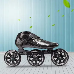 Sapatos 3x125mm Speed Speed Speed Sapatos Homem Mulher Adultos Maratona Velocidade Patinação de Raça de 3 wheels Fibra de carbono Patines de rolos esportivos diários