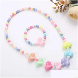 Jewelry 2Pcs/Set Candy Color Beads Cute Flower Bow Stberry Necklace Bracelet Sets For Kids Party Girl Birthday Gift Drop Delivery Baby Dhxig