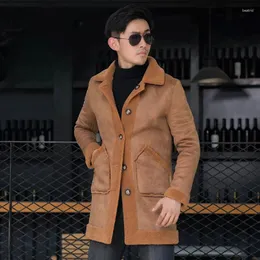 Men's Jackets Plus Size Men Suede Leather Jacket Winter Warm Outwear Faux Lamb Wool Fur Two Side Wearing Coat Drop