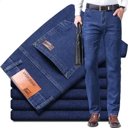 Männer Denim Jeans Regular Fit Gerade Stretch Business Casual Einfarbig Hohe Qualität Plus Größe Männliche Hosen Alle Saison 240305