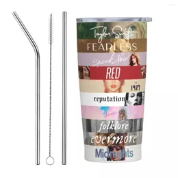 Tumblers The Eras Tour Tumbler med halm och lock rostfritt stål muggar kopp dubbel vägg vakuum isolerad för kalla drycker 20oz