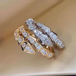 Fashion Designer Snake Diamond Ring Stainless Steel Men Women Wide Narrow Version Open Ring Easy Deformation Silver 18k Gold Light Diamond-inlaid Jewelry Nice Gift