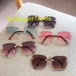 Partihandel Rimless Square Solglasögon Kvinnor Män lyxmode Trend Billiga överdimensionerade Eyewears Square Gradient Sun Glasses