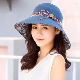 Berets 5 Colors Double-sided Sunscreen Wide Brim Bowknot Hat Foldable Lightweight Anti-Ultravi Breathable Holiday Travel Decoration