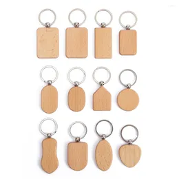 سلاسل المفاتيح لطيفة فارغة مستطيلة القلب strlem natural wooden key chain diy engrave wood tags accessories keyring party gifts handmades supplie supplie