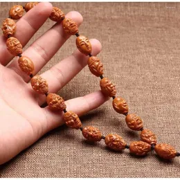 Strand esculpido em pedra de noz gravado dezoito discípulos do Buda pulseira de escultura em caroço de azeitona portátil