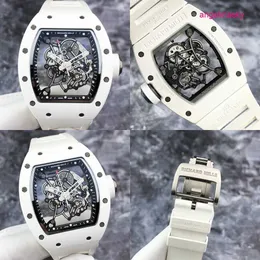 Elegancjów zegarek rm elegancki zegarek rm055 ti pełny szkielet menów męski ręczny mechaniczny biały ceramiczna duża tarcza